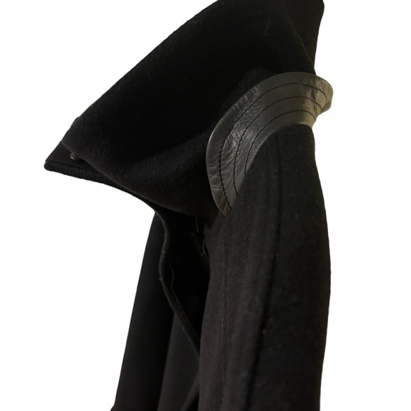 Mackage Black Wool Zipped Jacket with Leather Trim & belt, Size S/P Barely worn - Picture 6 of 10